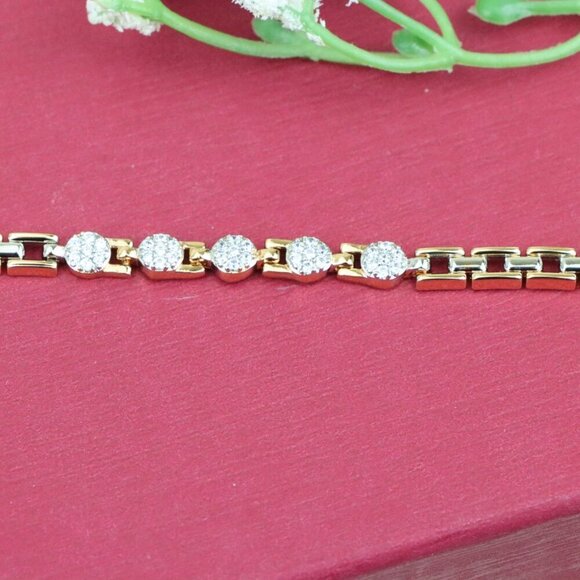 "Rose Gold & Silver Dual Tone Sparkle Bracelet with Round CZ, XPBL0850 - Picture 11 of 12